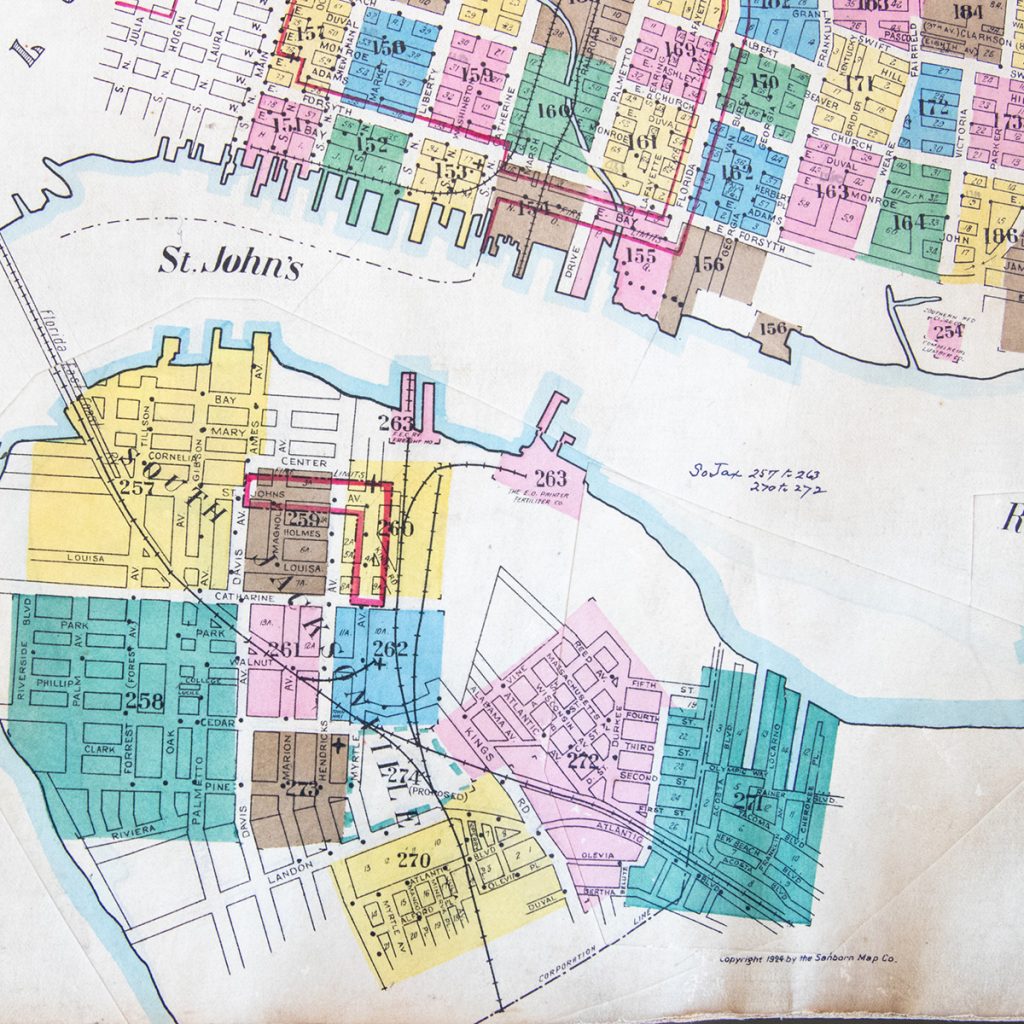 A Sanborn Fire Insurance map shows South Jacksonville in 1927.