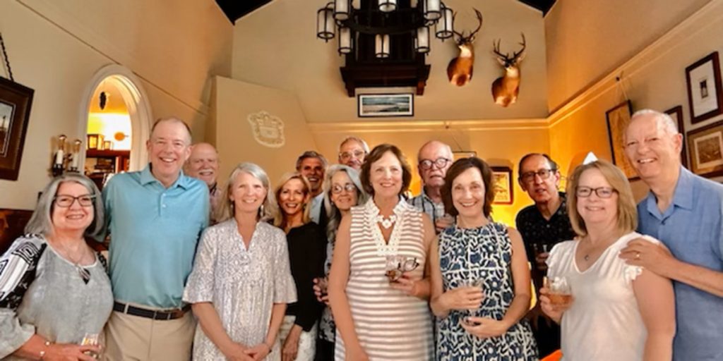 Koffee Klatch Dinner: The Koffee Klatch group meets for dinner with their spouses, including Rick and Susan Pariani, Warren and Faith Jones, John and Cheryl Sapora, Perry and Cindy Reynolds, Chris and Peggy Hildreath, Ted and Nancy Powell, and Brooks Andrews and Cathie Clark.