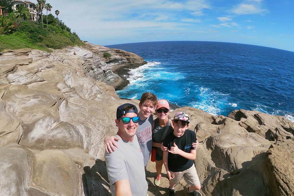 Kevin, Kaden, Rhiannon and Jackson on vacation in Oahu, Hawaii