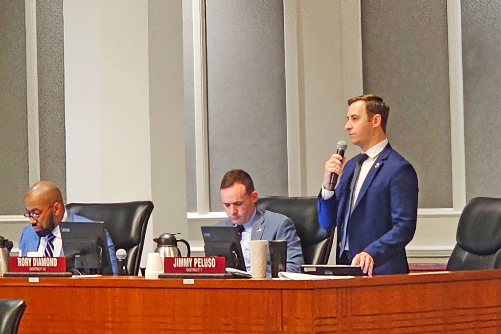 District 7 Councilmember and bill sponsor Jimmy Peluso urges the city council to pass Bill 2024-0334 at the Aug. 13 city council meeting.