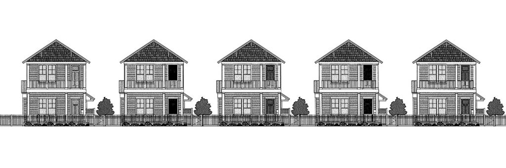 A rendering submitted in the Planned Unit Development (PUD) rezoning application depicts the five two-story row houses a developer would like to build on Stockton Street.